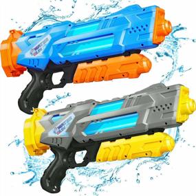img 4 attached to 1200Cc Super Water Blaster Soaker Squirt Guns - идеальные подарочные игрушки для летнего открытого бассейна и пляжного песка с водой - 2 водяных пистолета в упаковке для детей и взрослых