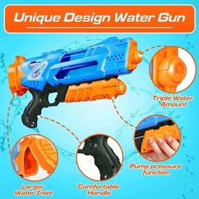 img 1 attached to 1200Cc Super Water Blaster Soaker Squirt Guns - идеальные подарочные игрушки для летнего открытого бассейна и пляжного песка с водой - 2 водяных пистолета в упаковке для детей и взрослых