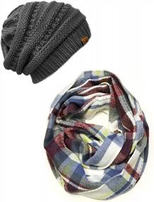 img 4 attached to Bowbear Tartan Winter Infinity Scarf & Beanie Set - Stay Warm In Style!