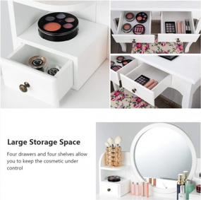img 1 attached to White Vanity Set For Women And Girls - 4 Drawers And 4 Shelves For Storage, 360° Pivoted Round Mirror, Makeup Organizers, Cushioned Stool - Ideal Dressing Table With Mirror For Makeup (CHARMAID)