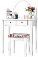 white vanity set for women and girls - 4 drawers and 4 shelves for storage, 360° pivoted round mirror, makeup organizers, cushioned stool - ideal dressing table with mirror for makeup (charmaid) logo