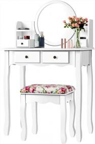img 4 attached to White Vanity Set For Women And Girls - 4 Drawers And 4 Shelves For Storage, 360° Pivoted Round Mirror, Makeup Organizers, Cushioned Stool - Ideal Dressing Table With Mirror For Makeup (CHARMAID)