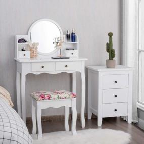img 3 attached to White Vanity Set For Women And Girls - 4 Drawers And 4 Shelves For Storage, 360° Pivoted Round Mirror, Makeup Organizers, Cushioned Stool - Ideal Dressing Table With Mirror For Makeup (CHARMAID)