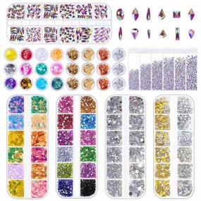 img 4 attached to Thrilez 5 Box Nail Art Rhinestones And Crystal Jewels With 24 Pots Of Foil Flakes For Acrylic Nails: Nail Gems And Rhinestones