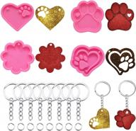 rainmae 4 pcs love paw print keychain silicone resin molds heart bear dog paw candy fondant mold with 20 pcs keyrings for make bag tag dog tags, christmas mold for epoxy resin crafts, resin keychains logo