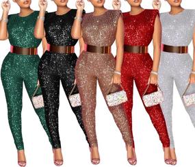 img 2 attached to Aro Lora Glitter Bodycon Jumpsuits Women's Clothing : Jumpsuits, Rompers & Overalls