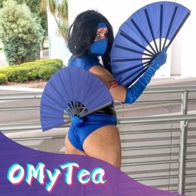 img 3 attached to OMyTea Large Kitana Rave Clack Folding Hand Fan - Stylish Chinese Japanese Kung Fu Tai Chi Fan for Men/Women - Ideal for EDM, Music Festivals, Events, Parties, and Performances - Beautiful Blue Decoration