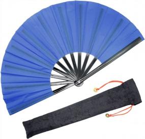 img 4 attached to OMyTea Large Kitana Rave Clack Folding Hand Fan - Stylish Chinese Japanese Kung Fu Tai Chi Fan for Men/Women - Ideal for EDM, Music Festivals, Events, Parties, and Performances - Beautiful Blue Decoration
