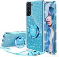 sparkling samsung galaxy s21 plus case with ring kickstand for women and girls, glittery diamond rhinestone bumper cover for samsung galaxy s21 plus 6.7" 2021 - blue logo