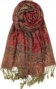 img 4 attached to Achillea Soft Silky Reversible Paisley Pashmina Shawl Wrap Scarf With Fringe Trim