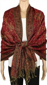 img 2 attached to Achillea Soft Silky Reversible Paisley Pashmina Shawl Wrap Scarf With Fringe Trim