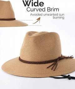 img 2 attached to Womens Summer Straw Sun Hats Wide Brim Panama Fedora Beach Hat With Wind Lanyard UPF 50+