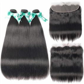 img 3 attached to Unprocessed Brazilian Straight Virgin Hair Bundle Deal With Lace Frontal - 3 Bundles (18 20 22 Inches) + Ear To Ear Lace Frontal (16 Inches) For Human Hair Extensions
