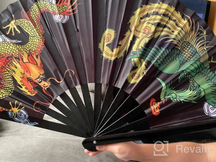 img 1 attached to Black Amajiji Large Rave Folding Hand Fan For Men/Women, Chinese Japanese Kung Fu Tai Chi Performance Festival Gift Craft Dance review by Jason Caldwell