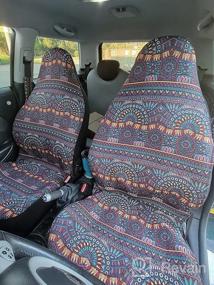 img 6 attached to Colorful Copap Universal 4-Piece Front Seat Covers For Cars, SUVs & Trucks - Baja Bucket Style With Black/White Saddle Blanket Design And Seat-Belt Pad Protectors