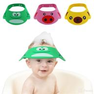 🐷 3-piece baby shower bathing cap set - soft adjustable cartoon frog, pig, and bear shampoo hats for hair protection - adjustable head visor cap with four gear options for toddler, baby, kids, and children logo