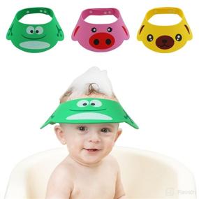 img 4 attached to 🐷 3-Piece Baby Shower Bathing Cap Set - Soft Adjustable Cartoon Frog, Pig, and Bear Shampoo Hats for Hair Protection - Adjustable Head Visor Cap with Four Gear Options for Toddler, Baby, Kids, and Children