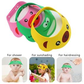 img 2 attached to 🐷 3-Piece Baby Shower Bathing Cap Set - Soft Adjustable Cartoon Frog, Pig, and Bear Shampoo Hats for Hair Protection - Adjustable Head Visor Cap with Four Gear Options for Toddler, Baby, Kids, and Children