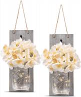 rustic mason jar wall sconces with led fairy lights and flowers - set of 2 - decorative farmhouse home décor with 6-hour timer логотип