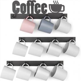 img 4 attached to HULISEN Coffee Mug Wall Rack: 12 Heavy Duty Hooks, Metal Sign & Rustproof Tea Cup Hanger For Kitchen, Office & Bar Decor