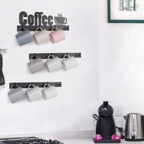 img 3 attached to Настенная подставка для кофейных кружек HULISEN: 12 прочных крючков, металлический знак и нержавеющая вешалка для чайных чашек для кухни, офиса и бара