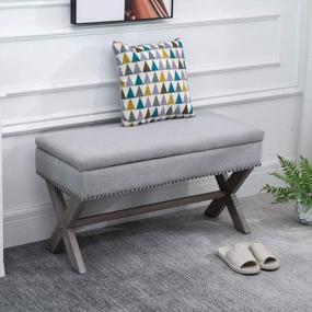 img 3 attached to HOMCOM Grey Fabric Shoe Bench Storage Ottoman With Soft Sponge Cushion - 35.75 Inch Rectangle Shape, Perfect For Living Room, Entryway, Or Bedroom