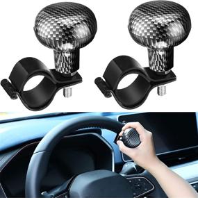 img 4 attached to 🚗 Enhance Steering Control with 2 Pieces Steering Wheel Spinner Knob – Novel Style Suicide Power Handle for Cars, Trucks, Tractors, Boats, Golf Carts (Black and Carbon Color)