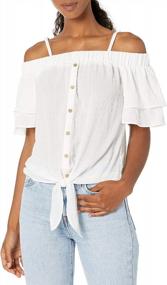 img 2 attached to Chic And Stylish: A. Byer Women'S Off The Shoulder Tie Front Top