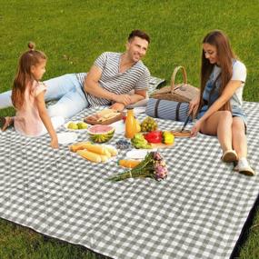img 4 attached to AMMSUN XL Waterproof Outdoor Beach Blanket - Foldable Picnic Mat For Beach, Camping & Grass - 80"X80" - Green White Gingham Design