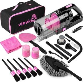 img 4 attached to 🧼 Complete Car Cleaning Supplies for Deep Cleaning - Vioview 14Pcs Pink Car Interior Detailing Kit with High Power Handheld Vacuum, Cleaning Gel, Detailing Brush Set, Windshield Cleaner