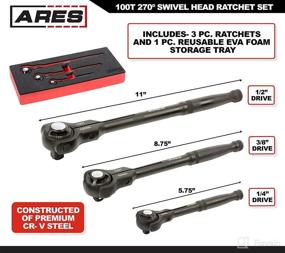 img 3 attached to 🔧 Ares 42066-3-Piece Swivel Head Ratchet Set - 1/4-inch, 3/8-inch, and 1/2-inch Drive - 100-Tooth Design - 270 Degree Swivel Action - Knurled Handles - Quick-Release Head - EVA Foam Storage Tray