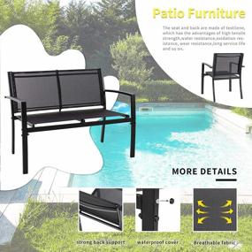 img 3 attached to 4-Piece All-Weather Patio Furniture Set With Textile Fabric, Glass Coffee Table, Loveseat, And 2 Chairs For Home, Garden, Lawn, Porch In Black Finish By Shintenchi