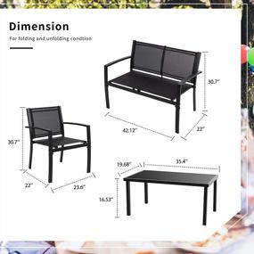 img 1 attached to 4-Piece All-Weather Patio Furniture Set With Textile Fabric, Glass Coffee Table, Loveseat, And 2 Chairs For Home, Garden, Lawn, Porch In Black Finish By Shintenchi