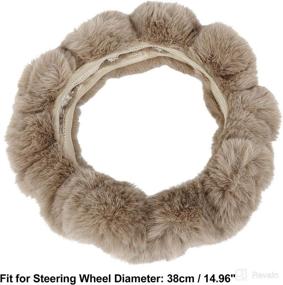 img 2 attached to X AUTOHAUX Universal 15 Inch 38Cm Warm Faux Fur Fluffy Car Steering Wheel Cover With Handbrake Cover Gear Shift Cover Set Brown