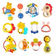 👶 12-piece baby rattles 0-6 months | rattles toys for babies 3-12 months | little hands grab teethers toy | early developmental gifts for newborn baby boy & girl logo