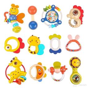 img 4 attached to 👶 12-Piece Baby Rattles 0-6 Months | Rattles Toys for Babies 3-12 Months | Little Hands Grab Teethers Toy | Early Developmental Gifts for Newborn Baby Boy & Girl