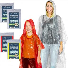 img 4 attached to Family Pack Of Lingito Rain Ponchos - Lightweight Emergency Raincoats With Drawstring Hood For Children And Adults, Available In Reusable Or Disposable Options