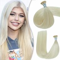 20 inch platinum blonde human hair extensions - remy hair, creamy tips, 1g/strand, 50g/pack, straight skin weft, real & natural hair extensions (#60) logo