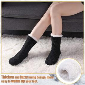img 2 attached to Warm And Cozy Womens Fleece-Lined Slipper Socks With Non-Slip Grippers For Winter Home Use