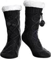 warm and cozy womens fleece-lined slipper socks with non-slip grippers for winter home use logo