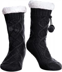 img 4 attached to Warm And Cozy Womens Fleece-Lined Slipper Socks With Non-Slip Grippers For Winter Home Use