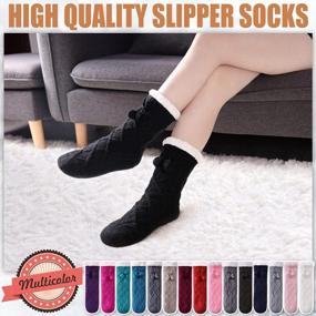 img 1 attached to Warm And Cozy Womens Fleece-Lined Slipper Socks With Non-Slip Grippers For Winter Home Use