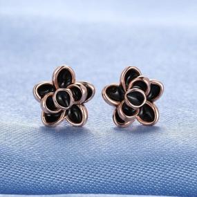 img 3 attached to 925 Sterling Silver Inlay Black Rose Gold Plated Flower Stud Earrings For Women