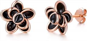 img 4 attached to 925 Sterling Silver Inlay Black Rose Gold Plated Flower Stud Earrings For Women