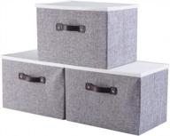 grey 3-pack iflower foldable storage bins w/ lid & handles - collapsible cube organizer boxes logo