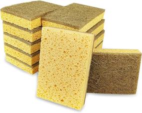 img 4 attached to ITTAHO 12 Pack Natural Dish Sponge - Eco-Friendly Scrub Sponge - Compostable Coconut & 🌿 Cellulose Cleaning Scrubber - Non-Scratch Kitchen Sponge for Pot, Pan, Bathroom, Flatware, Sink - Brown and Yellow