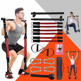 img 4 attached to Adjustable Pilates Resistance Band And Toning Bar With Upgraded 60-180IBS Resistance For Total Body Workout At Home Gym Or Portable Yoga And Fitness - Sculpt, Tone, And Stretch With KIKIGOAL