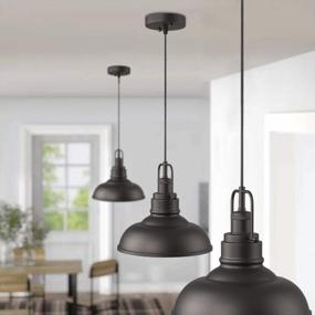 img 2 attached to Rustic Elegance: Embrace Farmhouse Style With The Emliviar Metal Dome Pendant Light In Oil Rubbed Bronze For Kitchen And Dining Room
