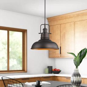 img 3 attached to Rustic Elegance: Embrace Farmhouse Style With The Emliviar Metal Dome Pendant Light In Oil Rubbed Bronze For Kitchen And Dining Room