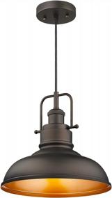 img 4 attached to Rustic Elegance: Embrace Farmhouse Style With The Emliviar Metal Dome Pendant Light In Oil Rubbed Bronze For Kitchen And Dining Room